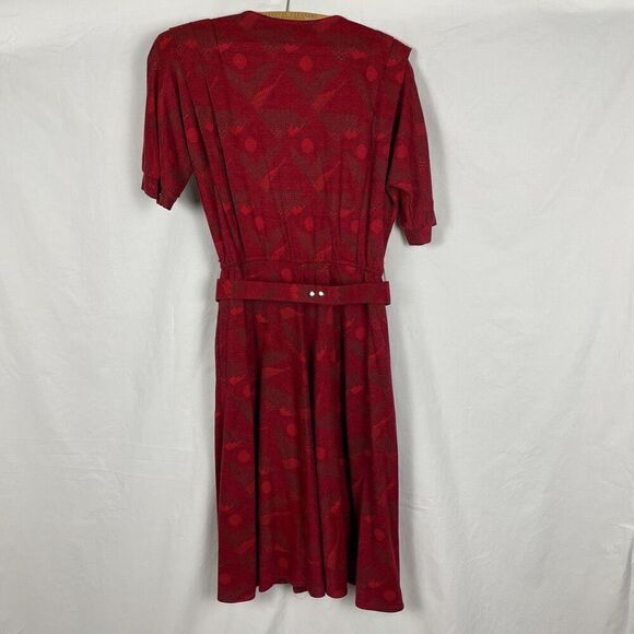 Vintage Michael Blair Red Woven A-Line Belted Dress - Women’s 14 - Picture 2 of 5